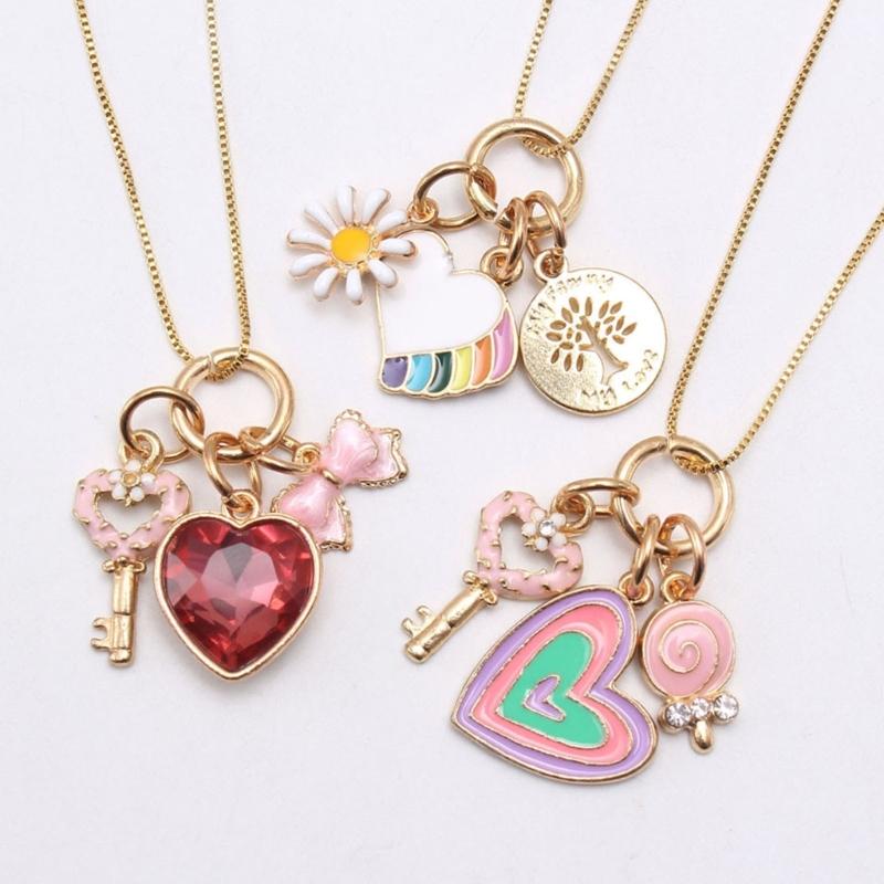 Lovely Peach Heart Charm Neck Chain Long Chain Pendant Necklace Drop Oil Choker