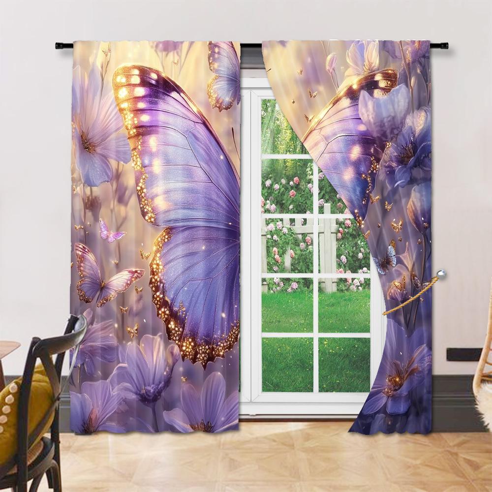 Set Of 2 Versatile Polyester Transparent Curtains Home Decoration Butterfly Use Bedrooms Living Rooms Curtain Perfect For Room