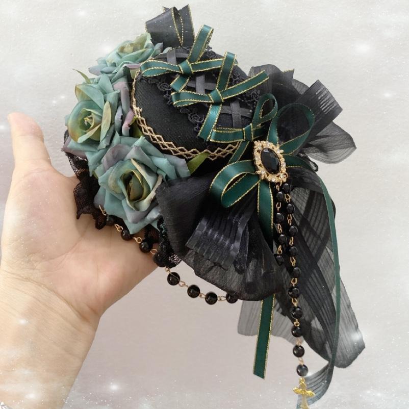 Lolita Goth Dark Versatile Fascinator Elegant Flat Hat Top Hat Headgear Hair Accessories Women Hats