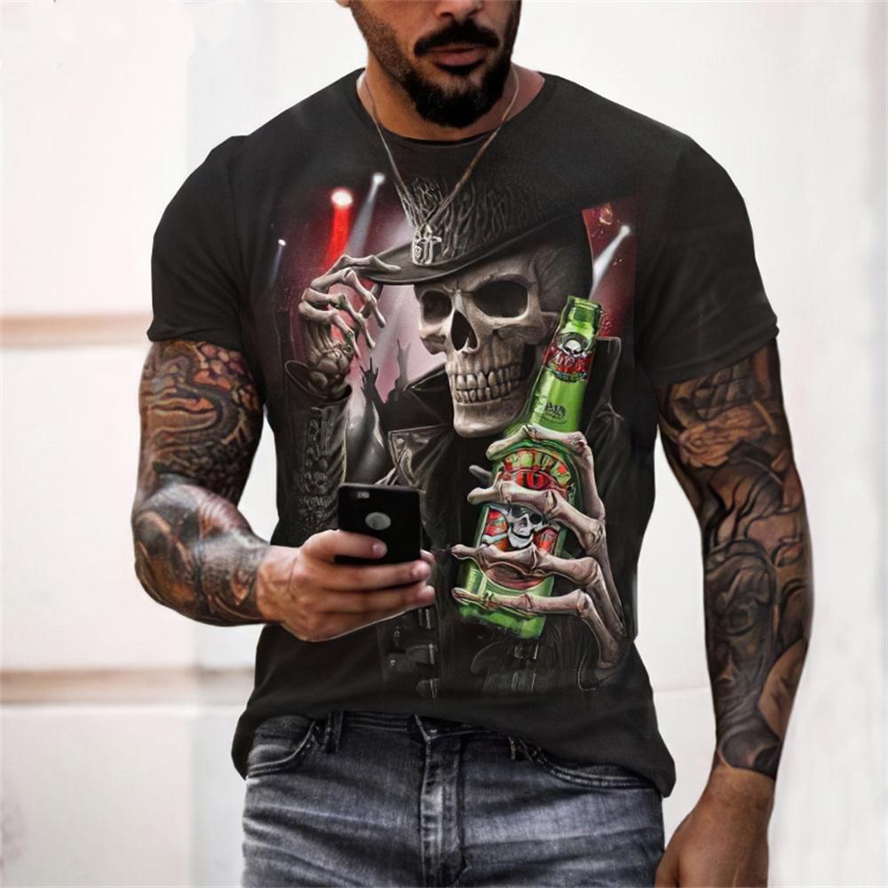 Herre-T-skjorte med skrekk, retro-hodeskalle, mote, sommer, avslappet, kortermet t-skjorte, hop, streetwear, herreklær, personlighetstopper