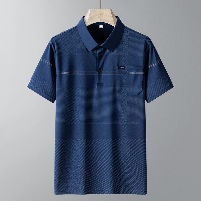 Summer New Men'S Shirt Short-Sleeved Ice Silk Pearl Breathable Lapel For Middle-Aged And Elderly Men'S Versatile Lapel Polo Shirt