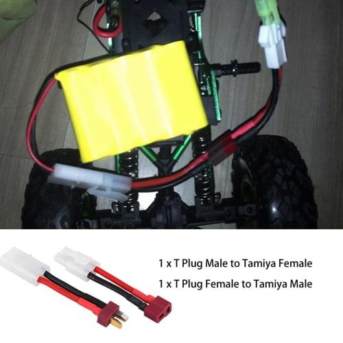 Set of 2 T-Connectors: Female T-Plug To Tamiya Male Cable + Male T-Plug To Tamiya Female Cable with Silicone Jacket, 5cm Length, 14AWG, Male To Female