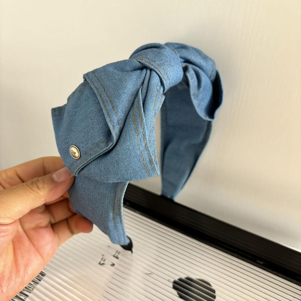 Light Luxury Denim Knotted Headband Anti-Slip Ins Bow Hairband Simple Wide-Brimmed Hair Hoop Women's Hair Accessories