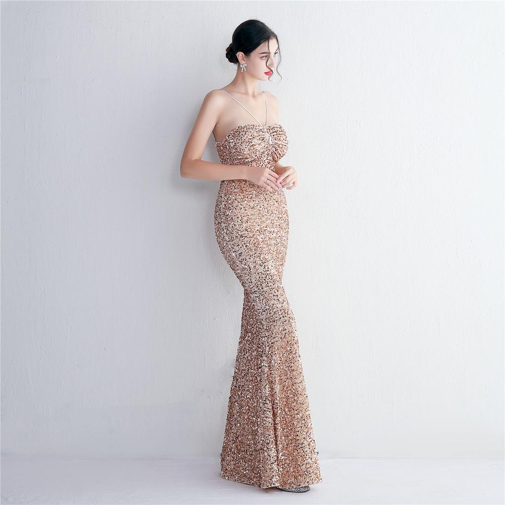 Vestido longo de lantejoulas para festa, vestido noturno para banquete, vestidos de noite