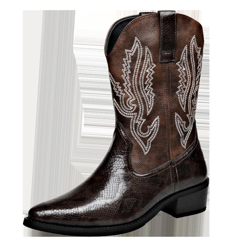 Trendy Men's High-Heeled Embroidered Chelsea Boots - Versatile Western Cowboy & Motorcycle Style