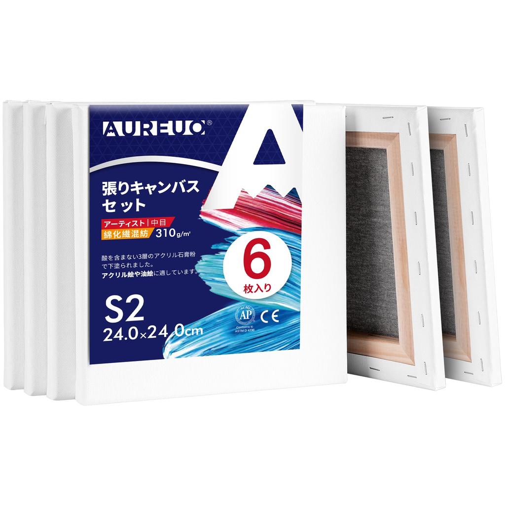 AUREUO Blend Stretched Canvas S2 X 6 Sheets Medium Suitable for and Acrylic Paintings Ideal for Modern and Pop Art Cotton-Synthetic (24.0cm 24.0cm), -