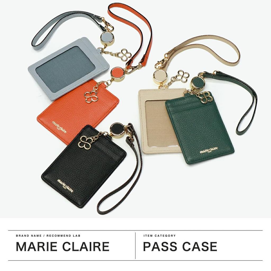 Marie Claire Pass Case, Card Holder, Women's, with Reel, Genuine Leather, Suica/Pasmo Storage, Brand: Carrousel 88651-70, Green