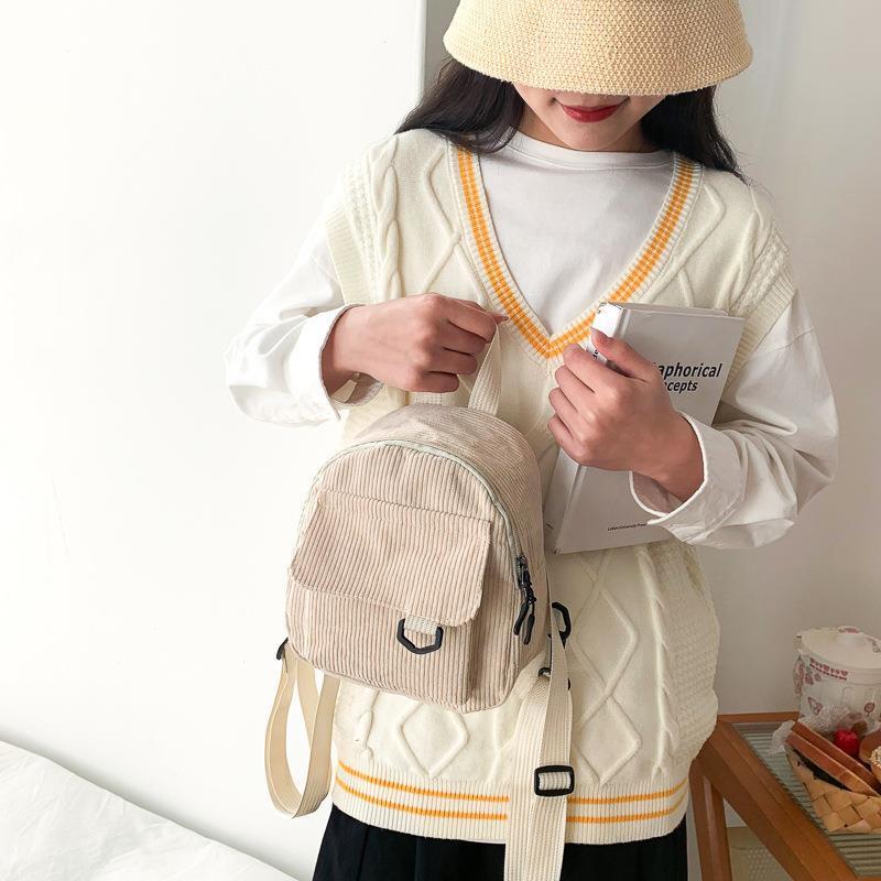 Women'S Mini Backpack  Solid Color Corduroy Small Simple Casual Traveling Large Capacity Durable Female'S Schoolbag