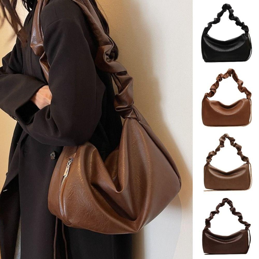 Solid Color Ruched Underarm Bag Large Capacity Single Shoulder Bag All Match Pleated Bag  Ladies