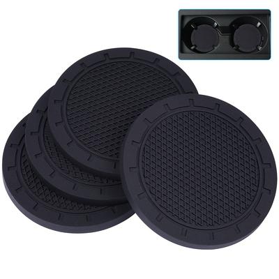 Descanso de Copo Antiderrapante Wisdompro para Porta-Copos de Carro, Tapetes de Vinil para Copos, Antiderrapante, Antivibração, Redondo, Diâmetro 70mm, Pacote de 4, Preto