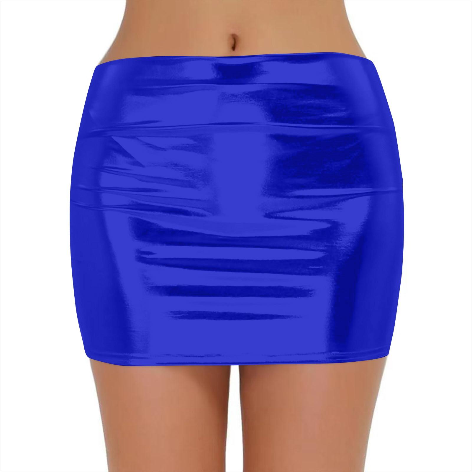 

Женская модная однотонная блестящая эластичная облегающая юбка, сексуальная юбка-карандаш с высокой талией для вечеринок и клубов XXL синий