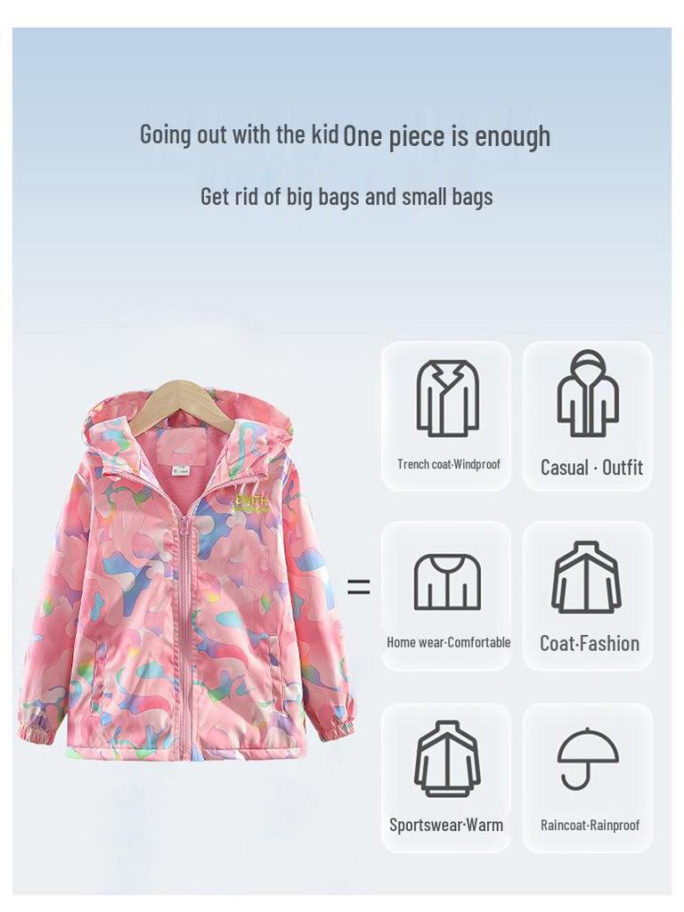Girls' Korean Style Fleece-Lined Windbreaker - Autumn/Spring Fashion
