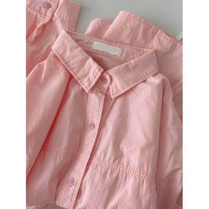 Cárdigan Camisero de Manga Larga de Algodón Puro Azul para Mujer - Estilo Francés Fino para Primavera, Otoño, Verano