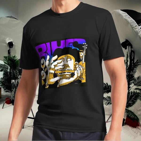 Men s and Women s T-shirts Blues group with harmonica S