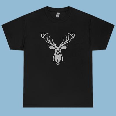 Deer Design T Shirt Comfortable Heavy Cotton Black Size 2XL