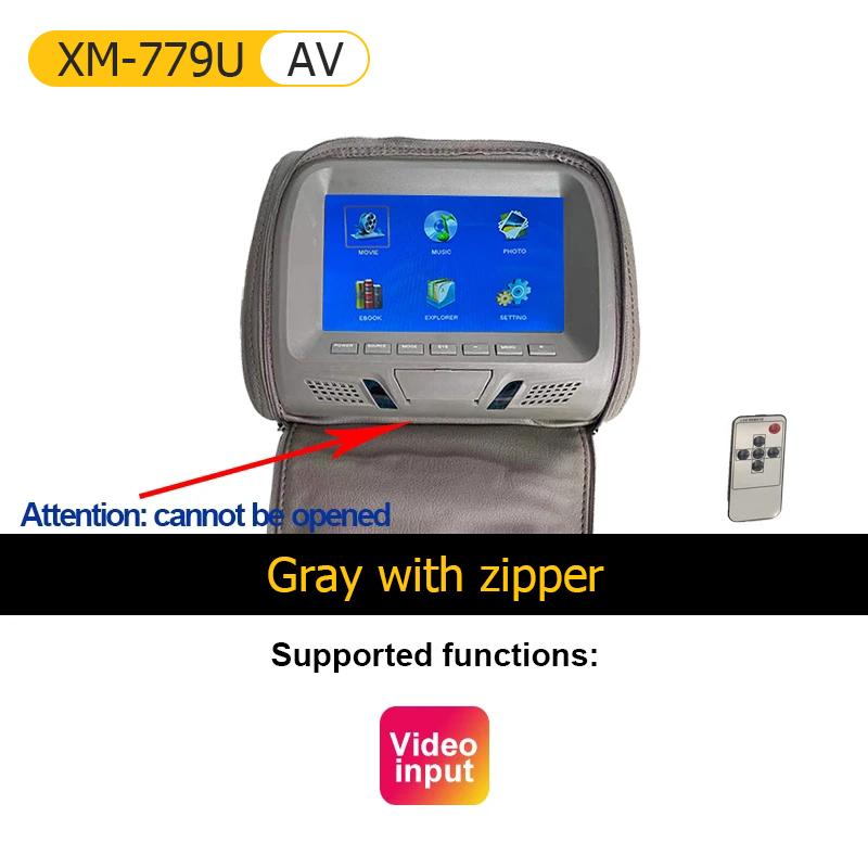 Universal Car Headrest Monitor 7inch LCD Screen Rear Seat Pillow For MP4 MP5 DVD Player Support AV/USB/SD/FM/Headphone/Bluetooth