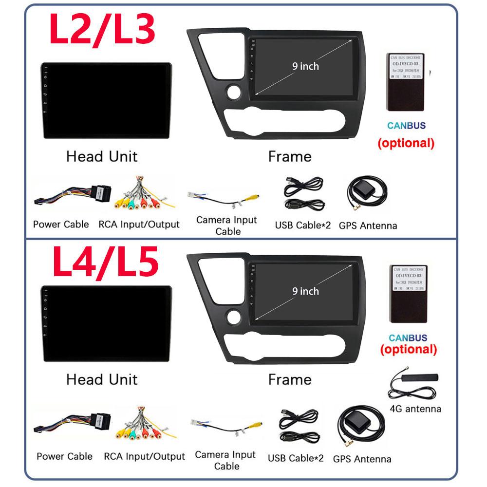 FortressFor Honda Civic9 2013 2014 2015 2016 Android 12 Carplay Car Radio Multimedia Video Player GPS Navigation 2 Din Autoradio