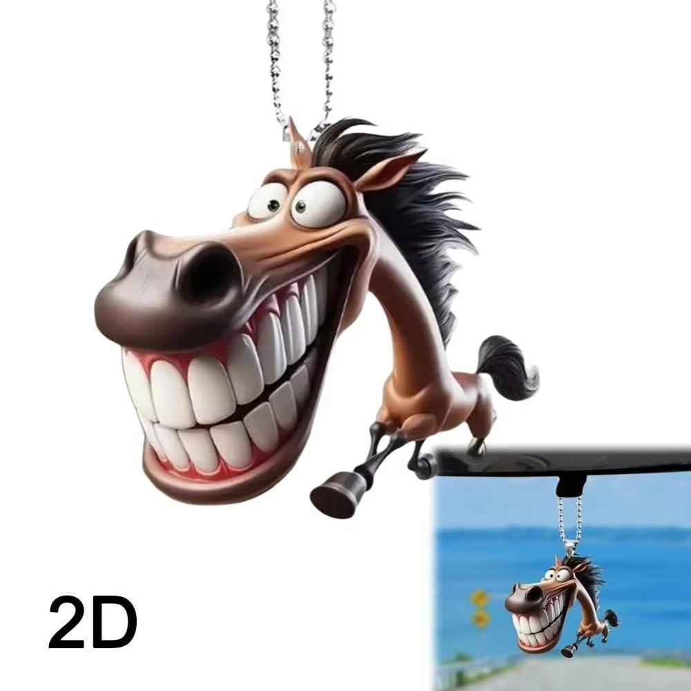 2D Large Mouth Horse Acrylic Pendant Flat Cartoon a Running Horse Keychain Car Pendant Big Mouth Horse Car Keychain