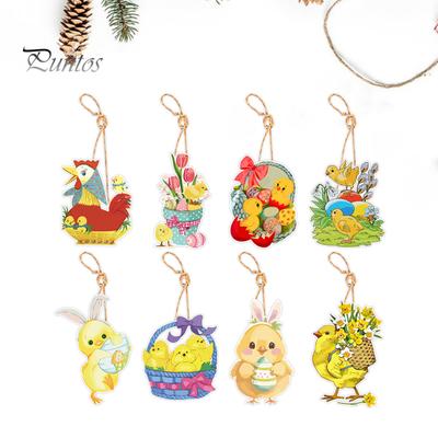 8 pezzi anno 2024 tema pasquale fascino cartone animato colorato pollo e coniglietto carta ornamento da appendere confezione regalo etichetta ciondolo decorazione festa di Pasqua