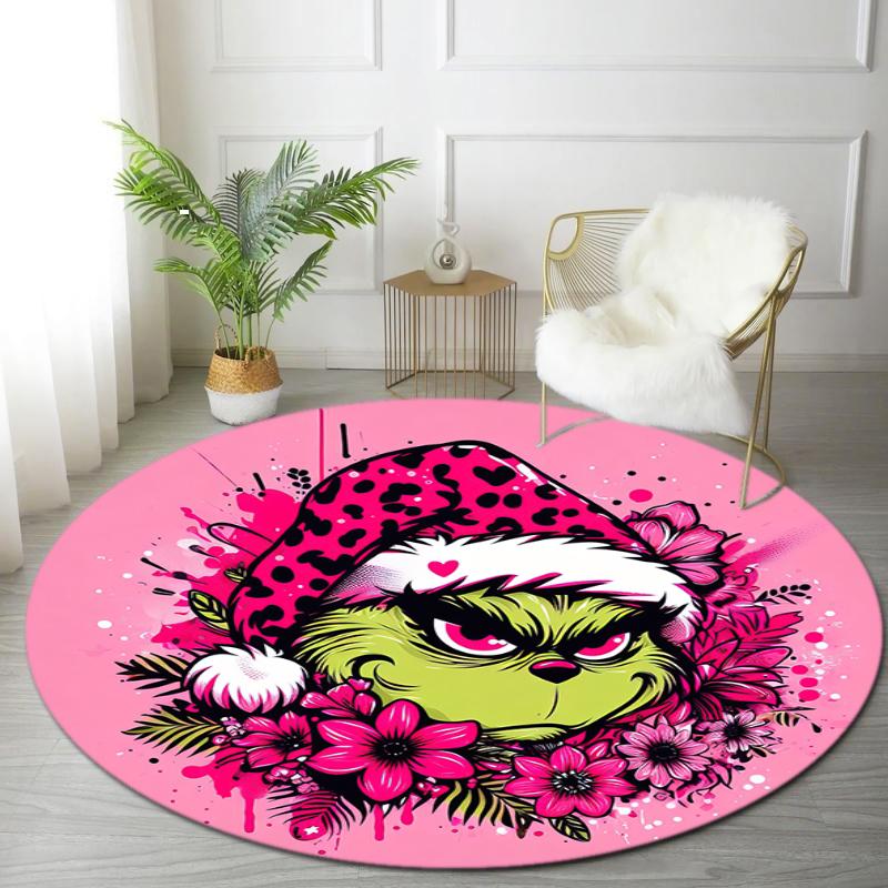 1pc Grinch Round carpet Painted Printed circular carpet, home door mat, outdoor travel protection carpet