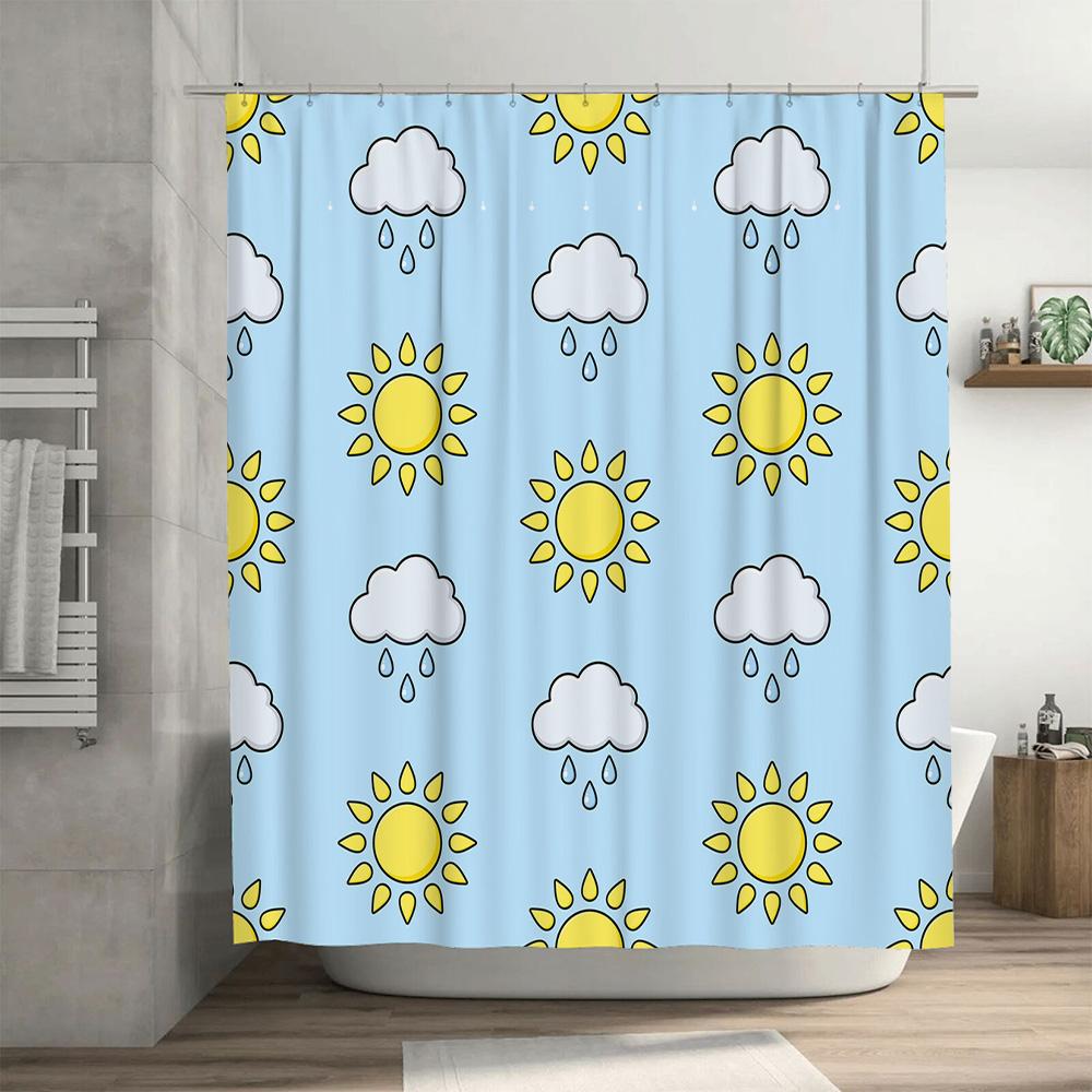 Charming Blue Shower Curtain with Sunny Clouds Design for Bathroom Decoration Easy Install Washable Fabric (Size72x84 inches)