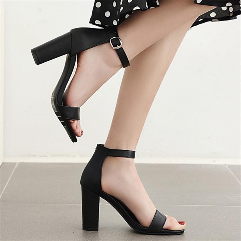 Ankle Strap Women's Sandals Summer Shoes Elegant Peep Toe Block High Heels Sandal Girls Party Shoes Large Size 45 Flip Flops