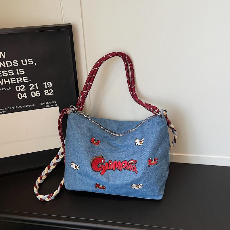 Spring Eco-friendly Japanese Embroidery Women's Versatile Shoulder & Crossbody Tote Bag