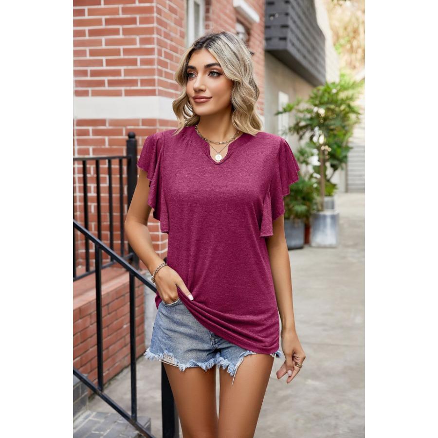 Summer Top for Women Falre Sleeve Loose Solid Color Tees U-neck Short Sleeve T-shirt