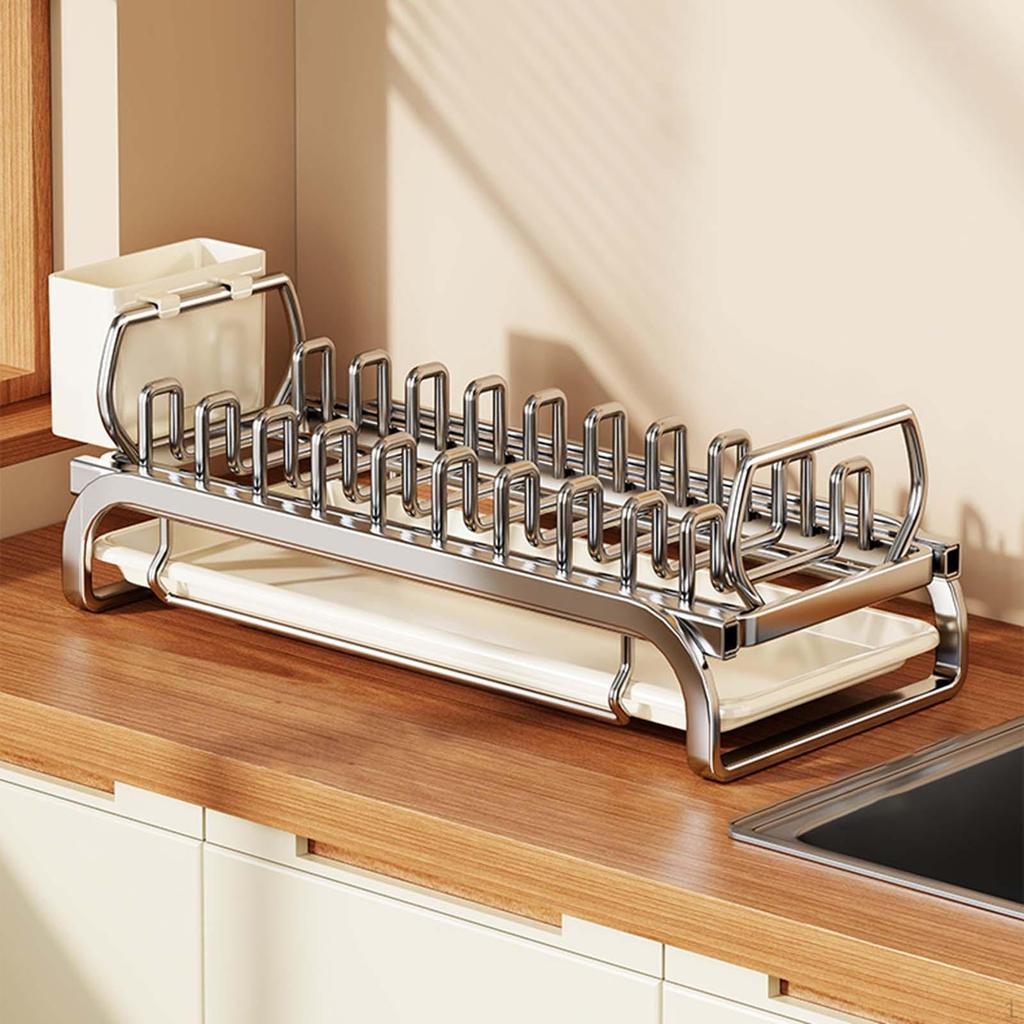 Dish Rack Drainer Multifunctional with Cutlery Holder for Kitchen Counter