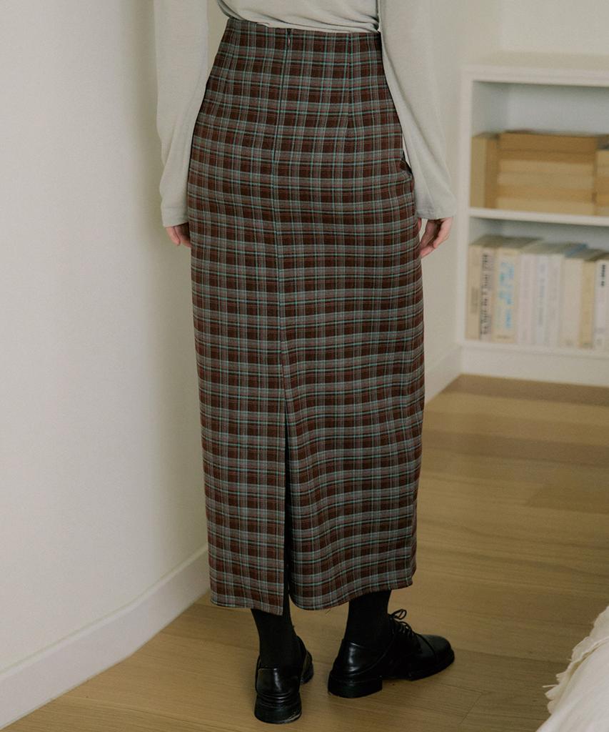 Riorg Eot Soft Check Maxi Skirt Green Choco