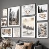 Wall Art Canvas Painting Christmas Deer Snow Pine Tree Train Winter Living Room Decoration Posters And Prints Home Wall Pictures