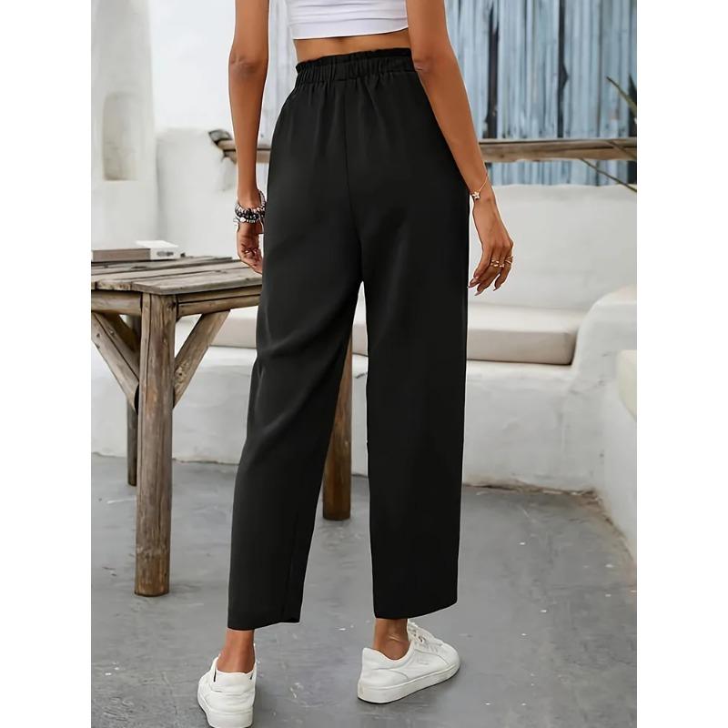 Women Black Casual Summer New Baggy Fashion High Waist Pants Summer Solid Basic Pants Streetwear Commuting Trousers On Sale