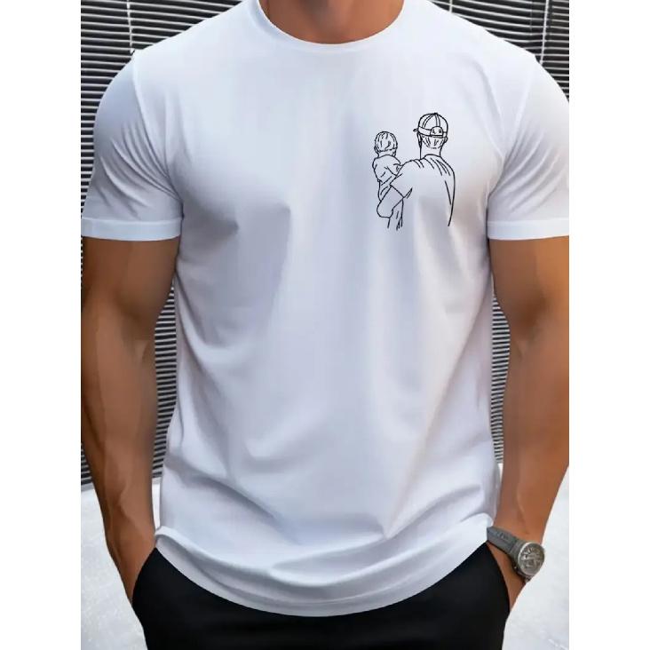 Men s Classic Cotton T-Shirt with Father & Youngsters Graphic – Casual Round Neck, Short Sleeve, Machine Washable, Perfect Father’s Day Gift, S