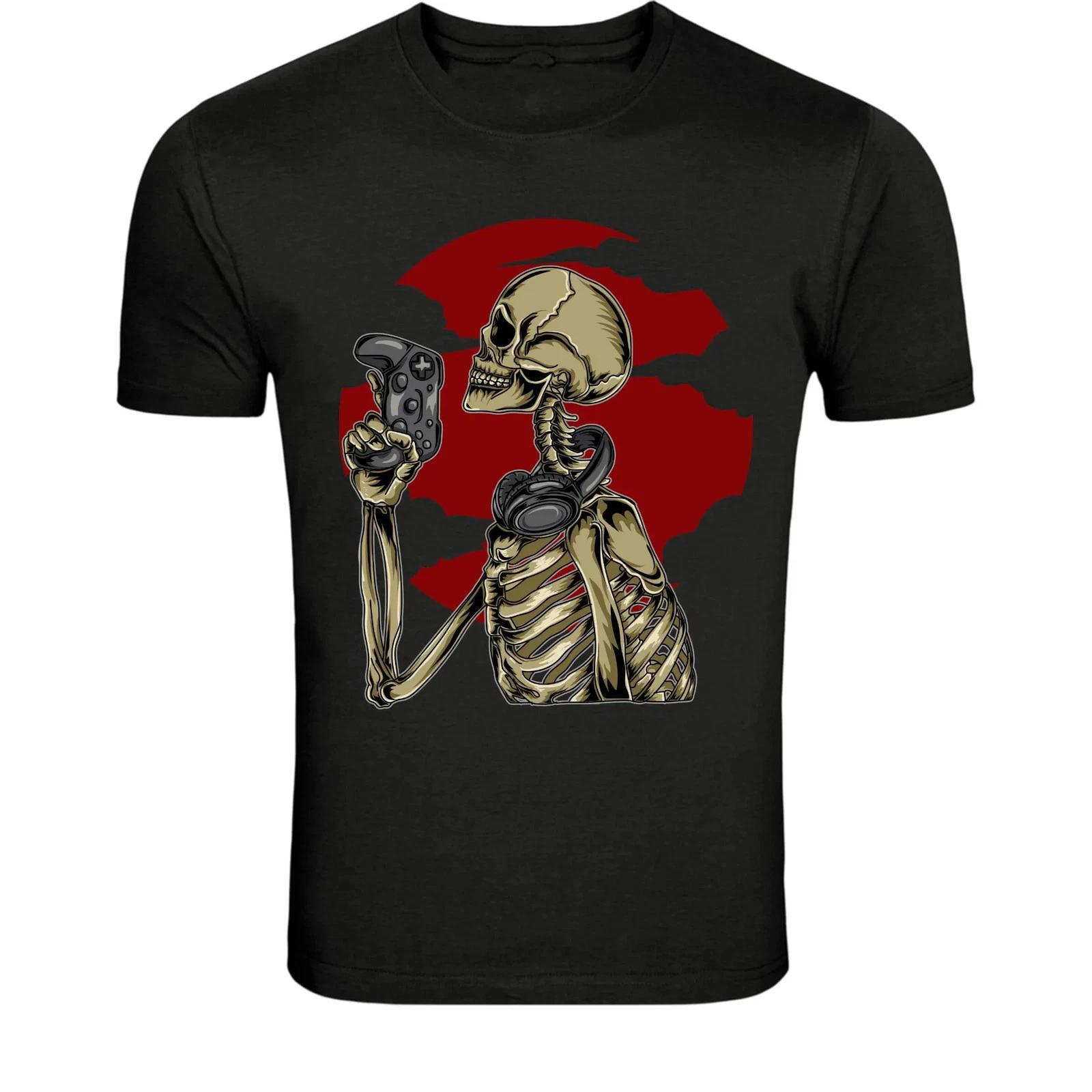 Skeleton Gamer Controller T-Shirt - Funny Gaming Skull Graphic Tee S