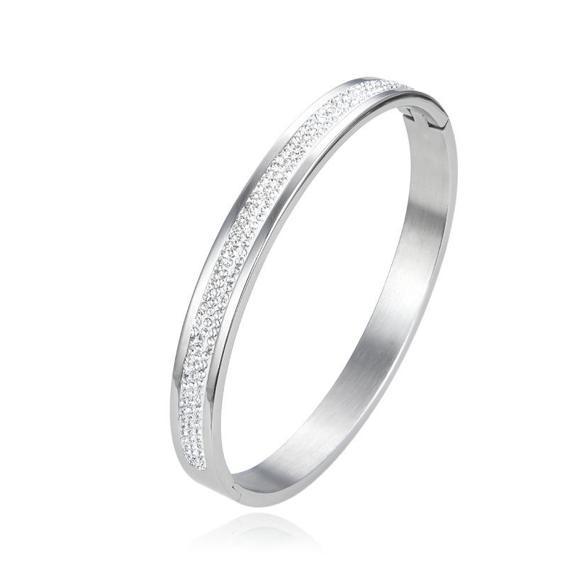Men s Three-Row Zircon Diamond Stainless Steel Bracelet - European and American Style
