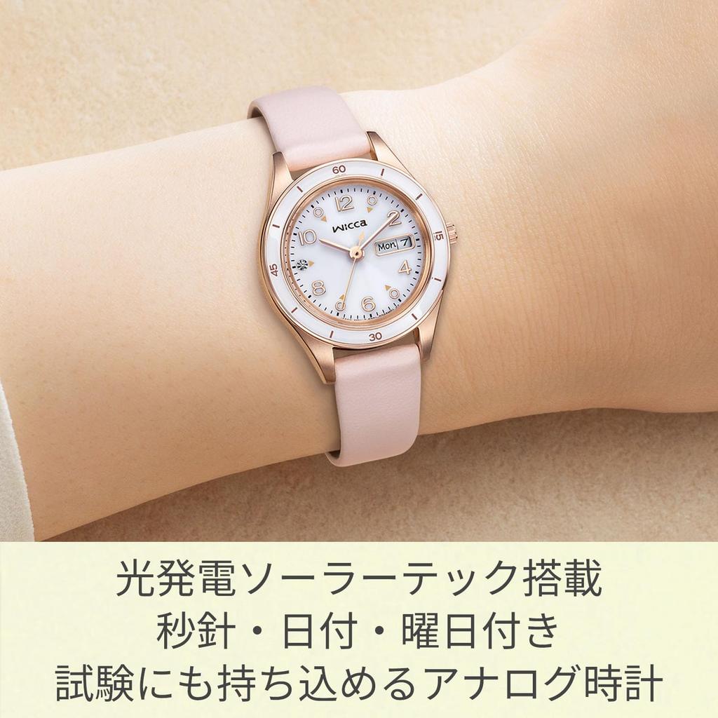CITIZEN wicca ACTIVE LINE Sporty Solar Watch, Synthetic Leather Crystal Glass Date Day Model, Pink Gold, Women's