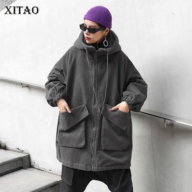 

XITAO однотонная женская парка с капюшоном ZY2543 One Size чёрный