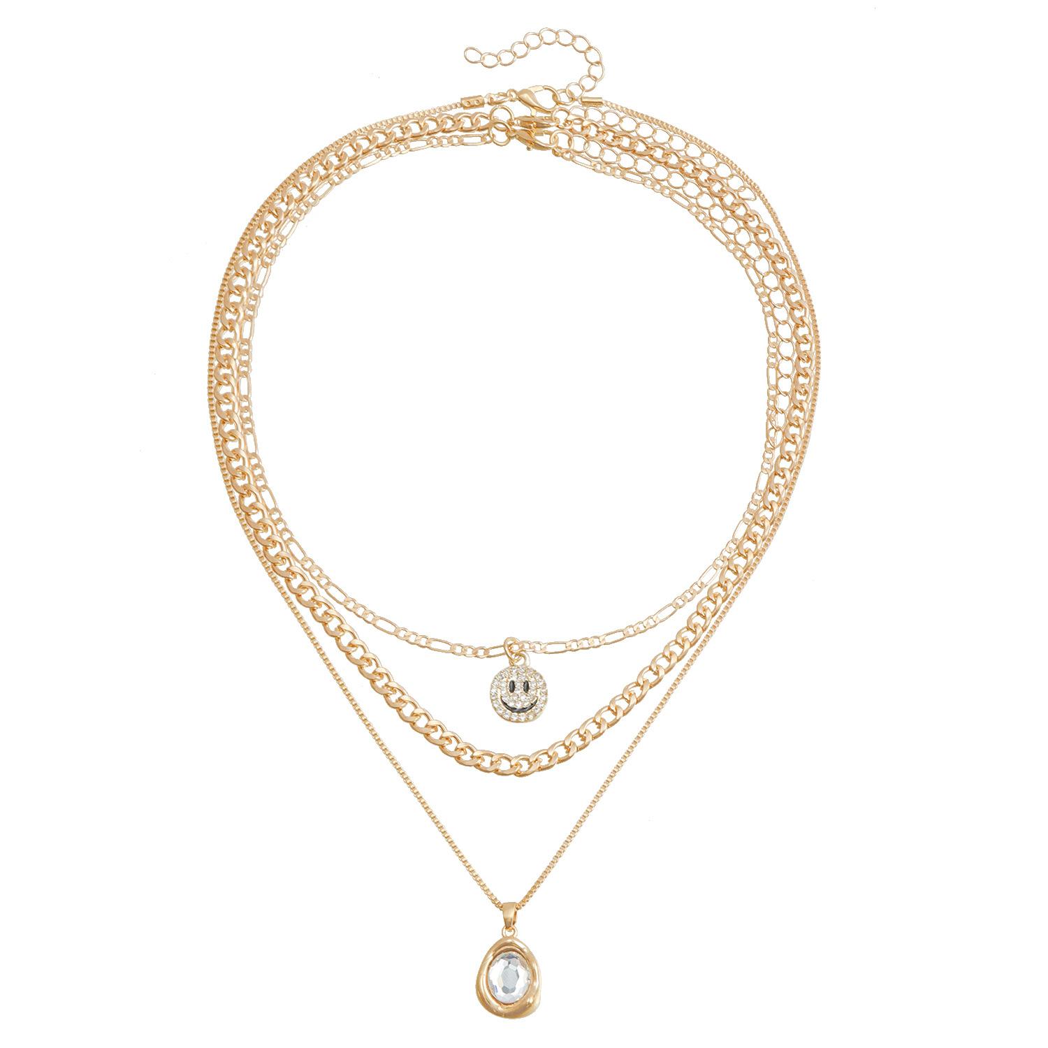 

Аксессуары, бриллиантовый смайлик, хрустальная подвеска, цепочка на ключицу, элегантное многослойное ожерелье