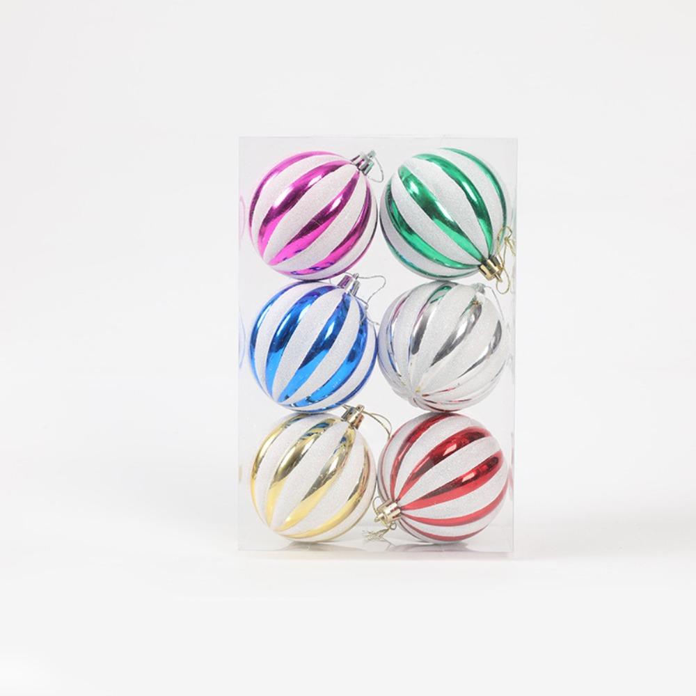 

6PCS PVC Christmas Tree Balls Multicolor Xmas Baubles Durable Flocked Christmas Ball Home B 6cm