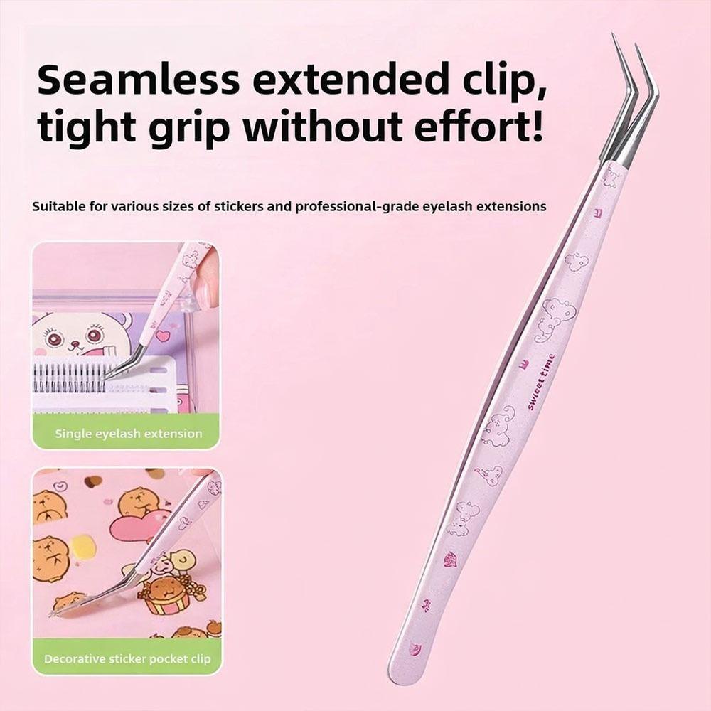 Stainless Steel Curved Stickers Tweezers Anti-static High Precision Lashes Extension Tweezer Cartoon Eyelash Curler