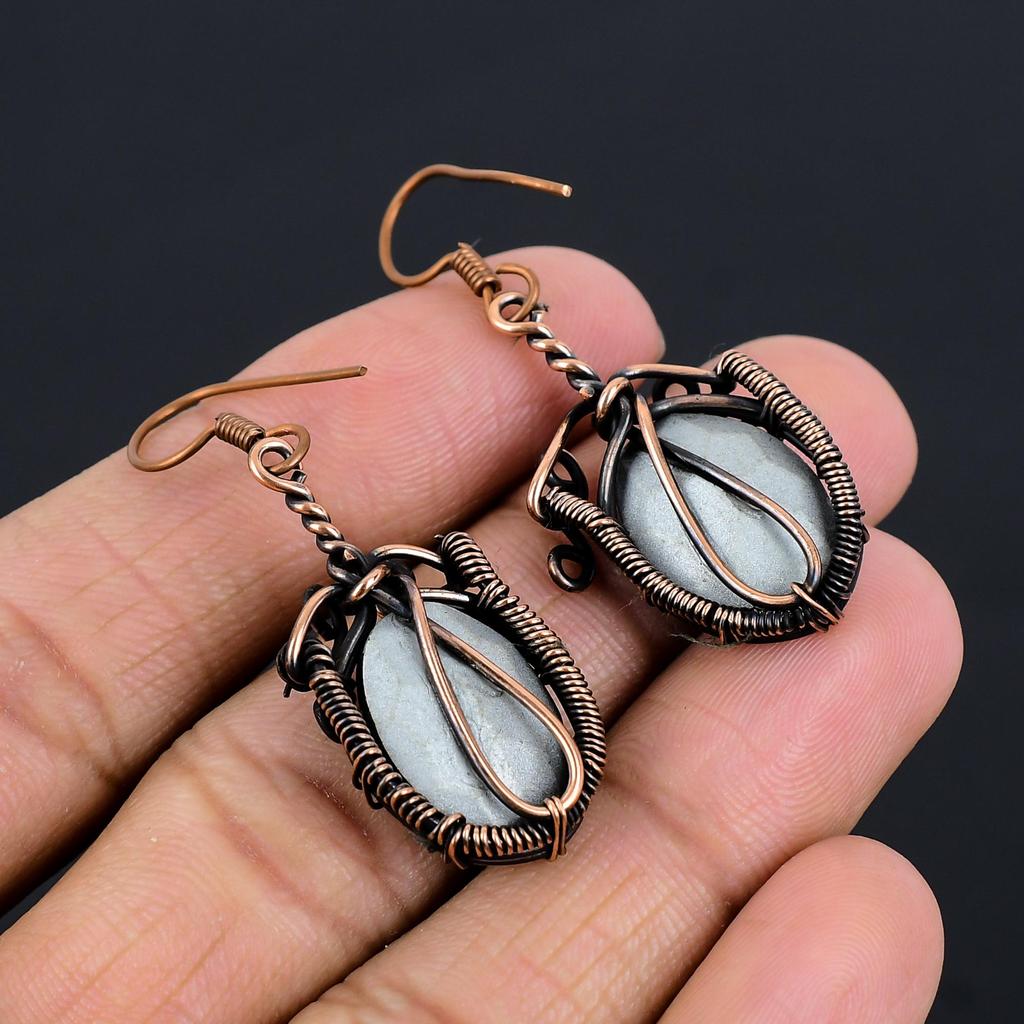 Blue Topaz Earrings, 999 Copper Wire Wrapped Gemstone Jewelry, Handmade Earrings, For Thanksgiving