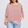 Sexy Women Fashion Plus Size Ladder Cut Overlay Asymmetric Blouse Strapless Tops