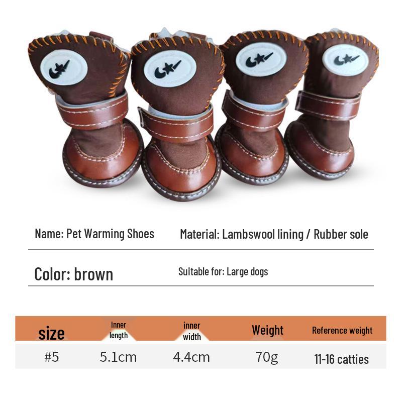 Durable Pet Warm Shoes with Lambswool Lining and Rubber Sole