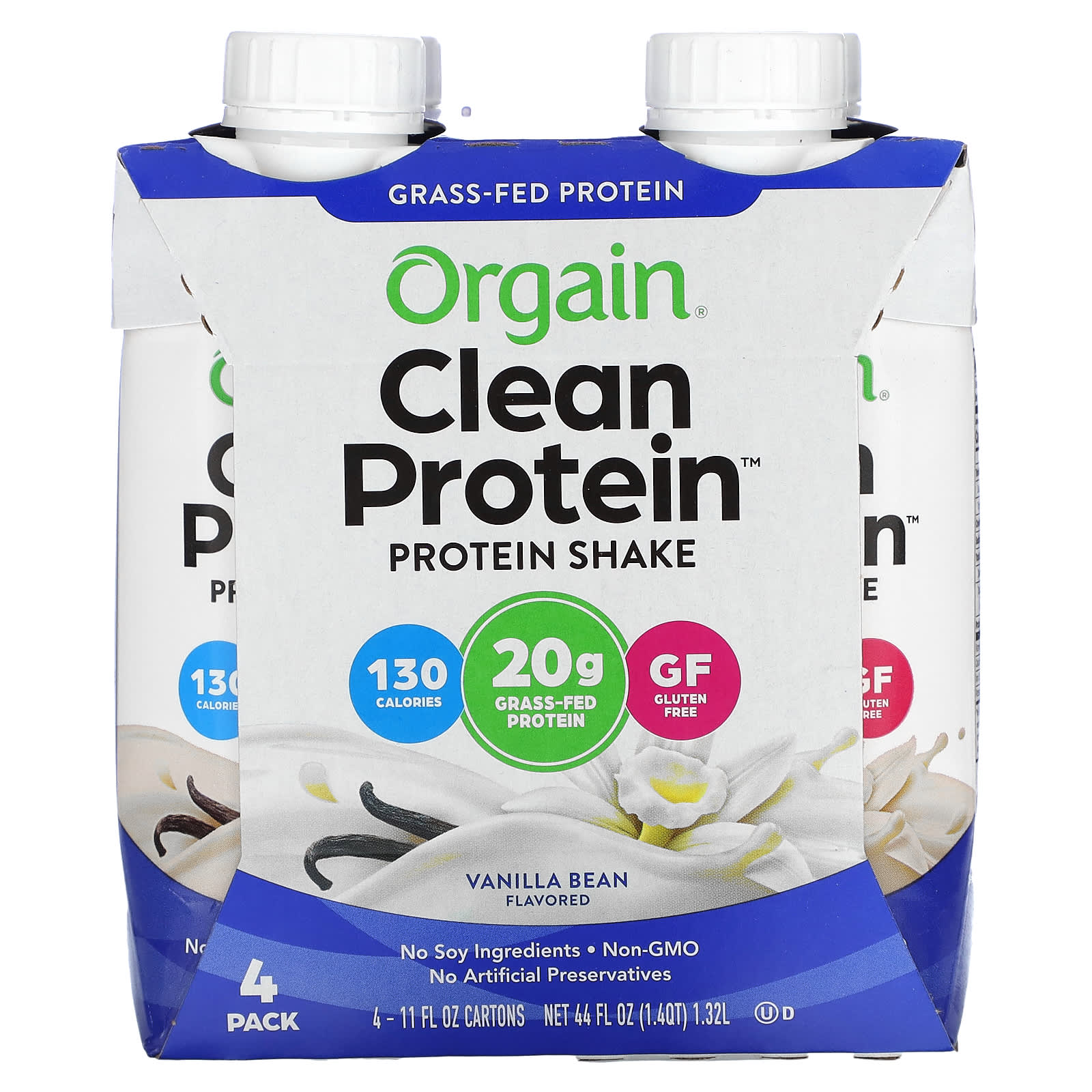 

Orgain, Clean Protein Shake, Vanilla Bean, 4 packs, 11 fl oz (330 ml) each