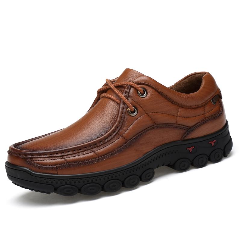 Hand-stitching Genuine Leather Men Casual Shoes Comfty Driving Sneakers Non-Slip Outdoor Man Hiking Shoes Comfy Treking Footwear