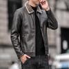 New Leather Jacket for Men Windproof Breathable Motorcycle Coat Thin Fur Collar Fleece Korean Fashion Street Wear Male