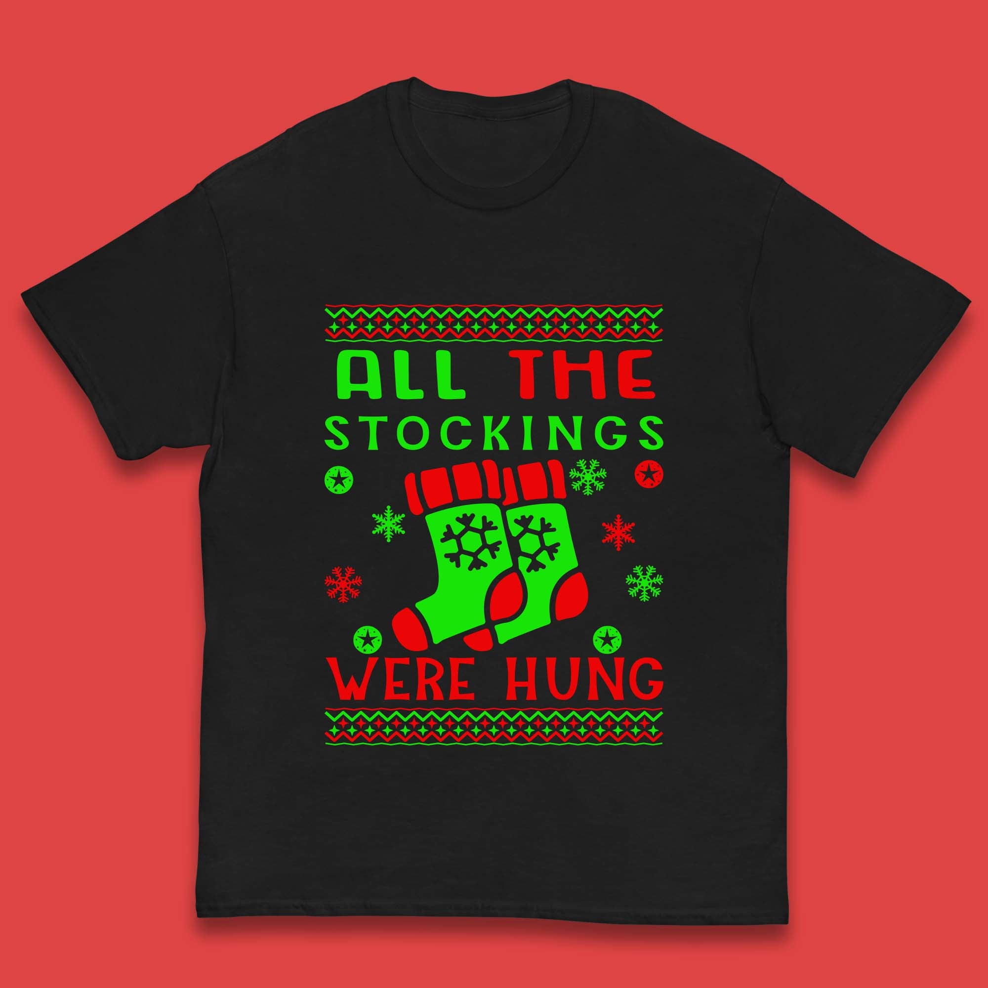 

Christmas Socks Kids T Shirt All The Stocking Were Hung Top 140