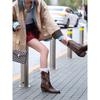 Cowhide version retro denim color matching short boots women's western boots medium tube fashion versatile British style high heel fashion boots