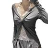 Sexy Two-Piece Lace Patchwork Long-Sleeve T-shirt with Chest Pads - Women's Spring/Autumn Slim Fit Top
