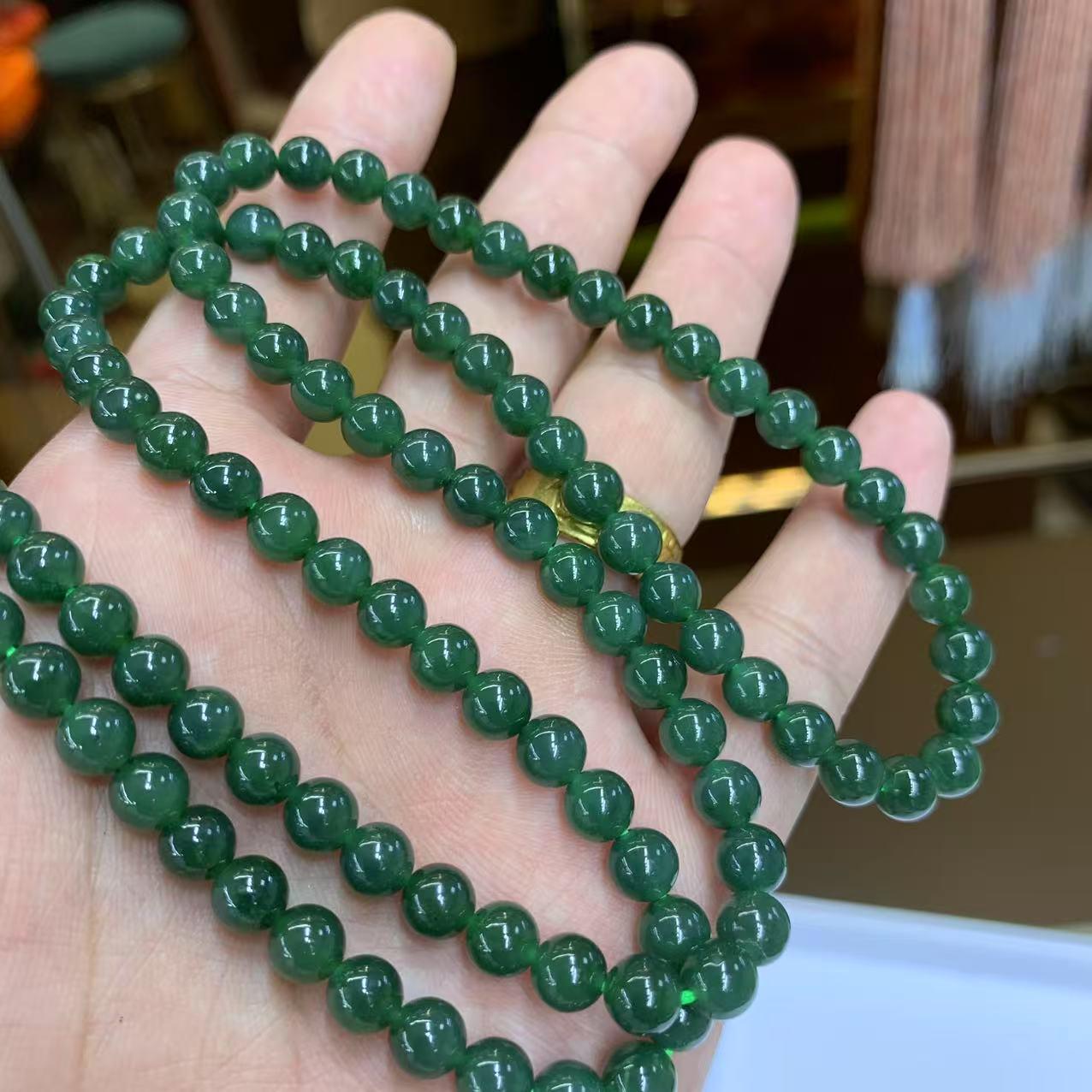 6mm Hetian Jade Blue Buddhist Beads with Subtle Black Spots - 108 Round Beads
